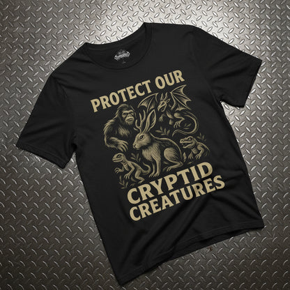 T-Shirt - Cryptid T-Shirt Protect Our Cryptids Tee Bigfoot Jersey Devil Lizard People Jackalope Shirt Black Tee Paranormal Style Gift For Fan from Crypto Zoo Tees