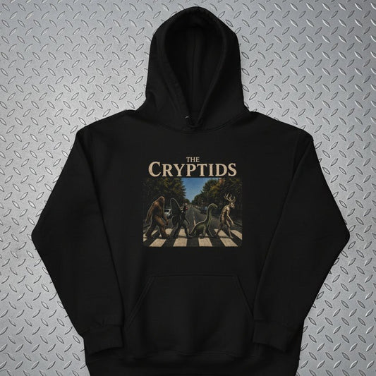 Hoodie - Cryptids Abbey Road Hoodie | Gildan Pullover | Bigfoot Mothman from SHIRT MONSTERS