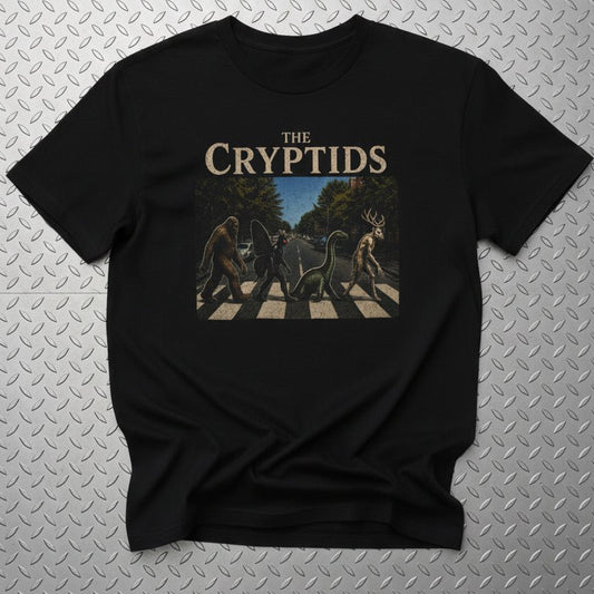 T-Shirt - Cryptids Abbey Road Shirt | Unisex Heavy Cotton Gildan 5000 | Cryptids, Bigfoot, Mothman | Retro & Vintage from SHIRT MONSTERS
