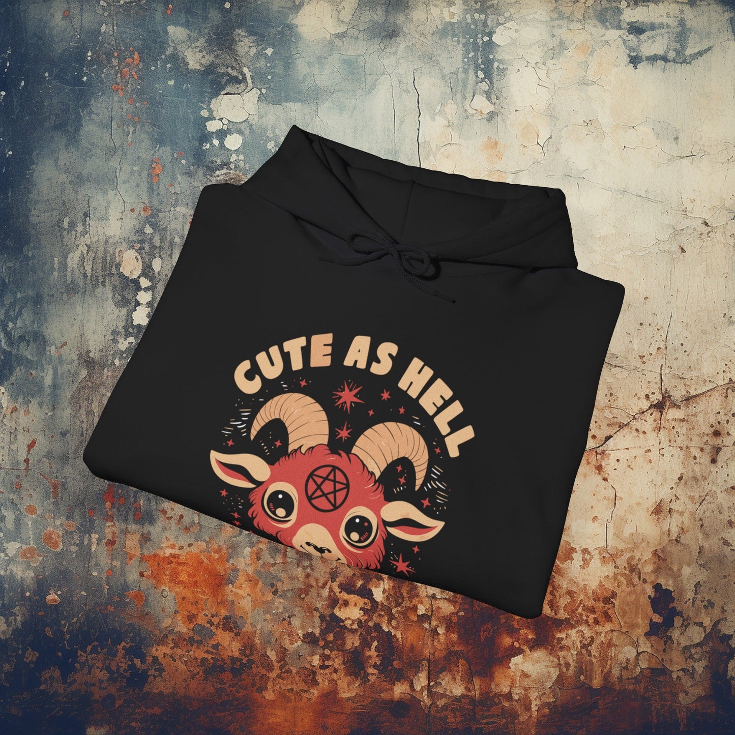 Hoodie - Cute As Hell Pentagram Goat Gothic Metal Humor | Hoodie | Hooded Sweatshirt from Crypto Zoo Tees