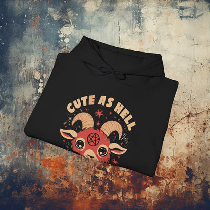 Hoodie - Cute As Hell Pentagram Goat Gothic Metal Humor | Hoodie | Hooded Sweatshirt from Crypto Zoo Tees