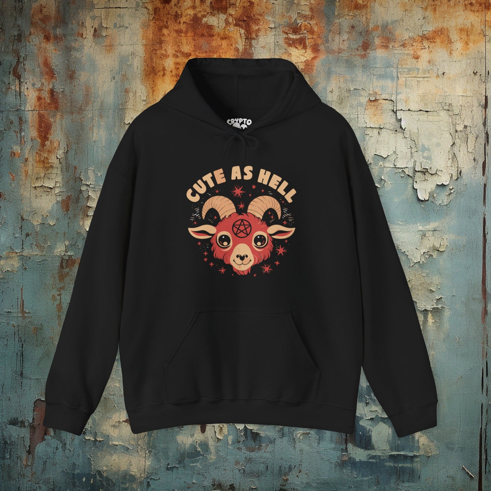 Hoodie - Cute As Hell Pentagram Goat Gothic Metal Humor | Hoodie | Hooded Sweatshirt from Crypto Zoo Tees