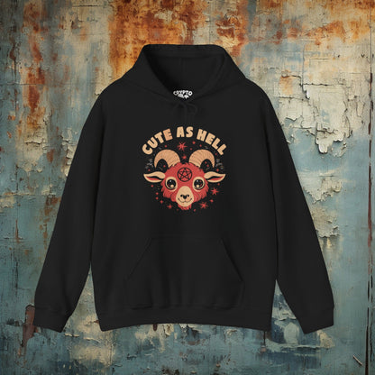 Hoodie - Cute As Hell Pentagram Goat Gothic Metal Humor | Hoodie | Hooded Sweatshirt from Crypto Zoo Tees