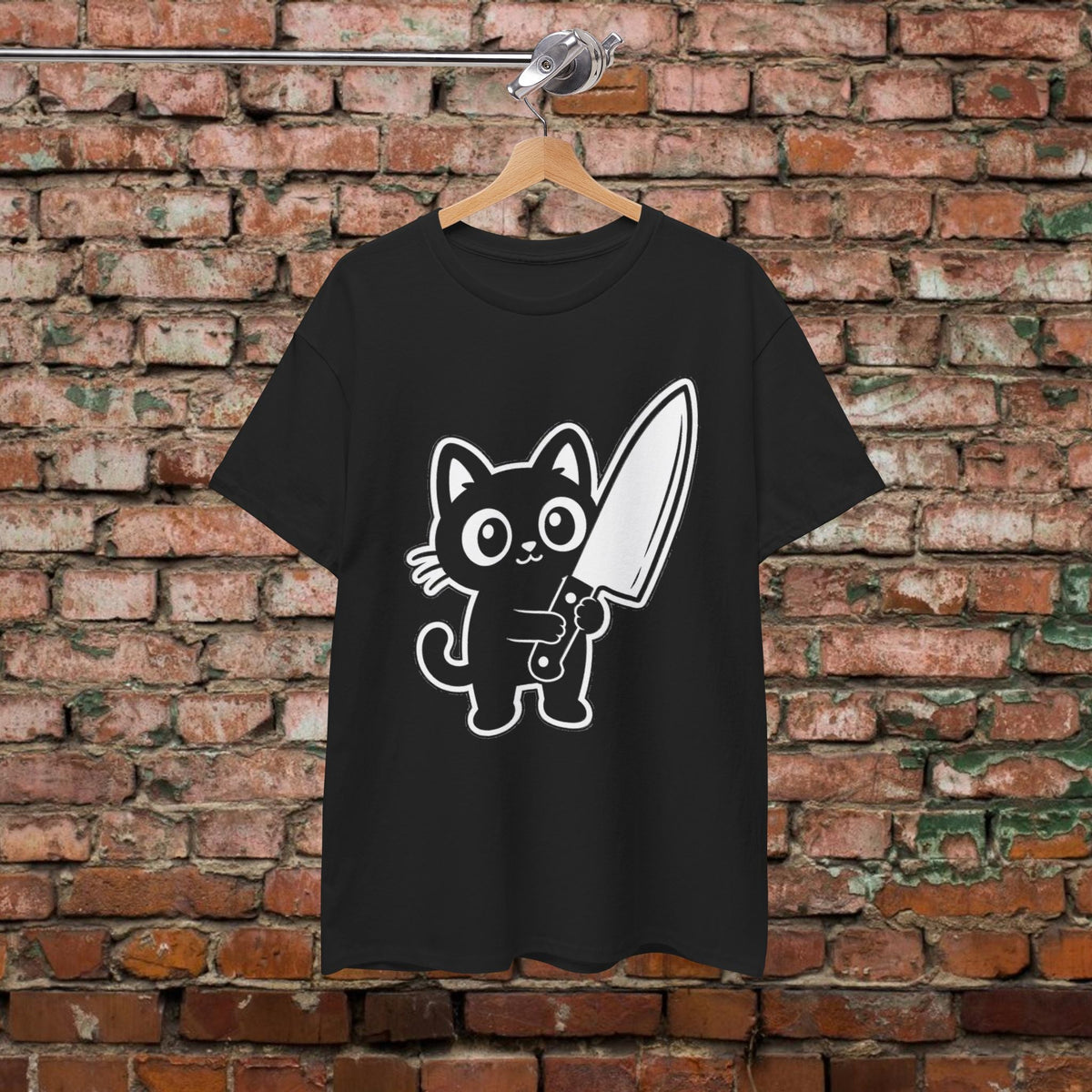 T-Shirt - Cute Cat Big Knife Shirt | Unisex Tee | Cats | Goth/Gothic from SHIRT MONSTERS