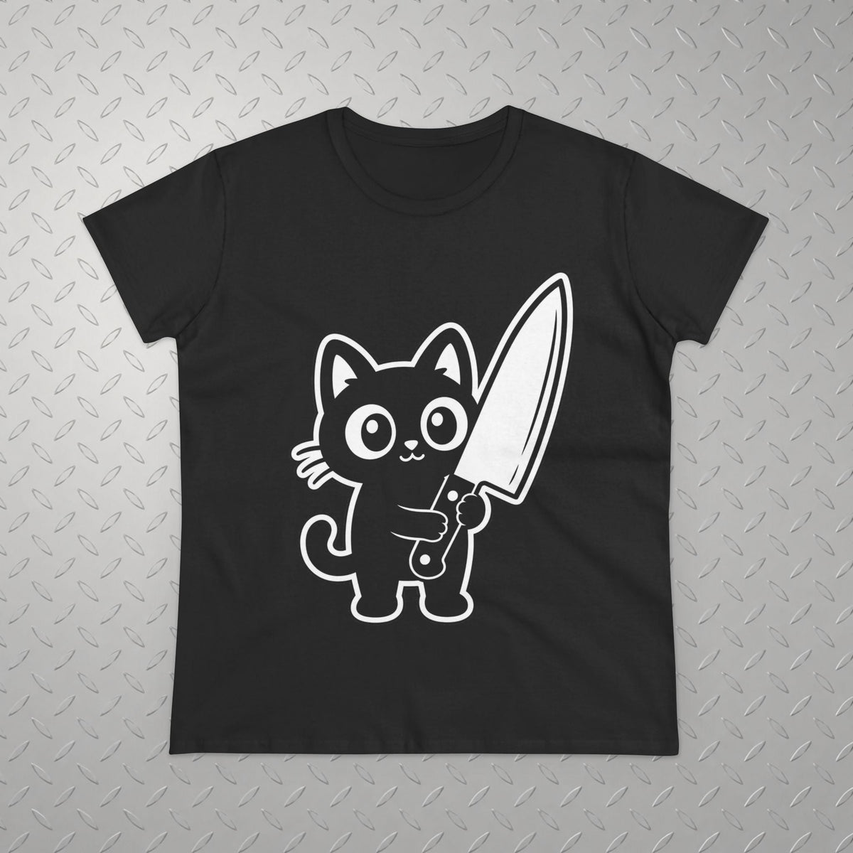 T-Shirt - Cute Cat Big Knife Shirt | Unisex Tee | Cats | Goth/Gothic from SHIRT MONSTERS