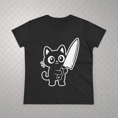 T-Shirt - Cute Cat Big Knife Shirt | Unisex Tee | Cats | Goth/Gothic from SHIRT MONSTERS