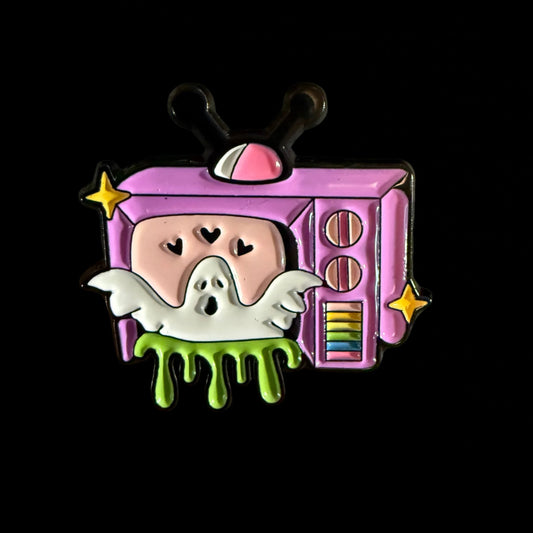  - Cute Ghost TV Pin | Pinback Button | Ghosts & Paranormal, Halloween | Punk from Crypto Zoo Tees