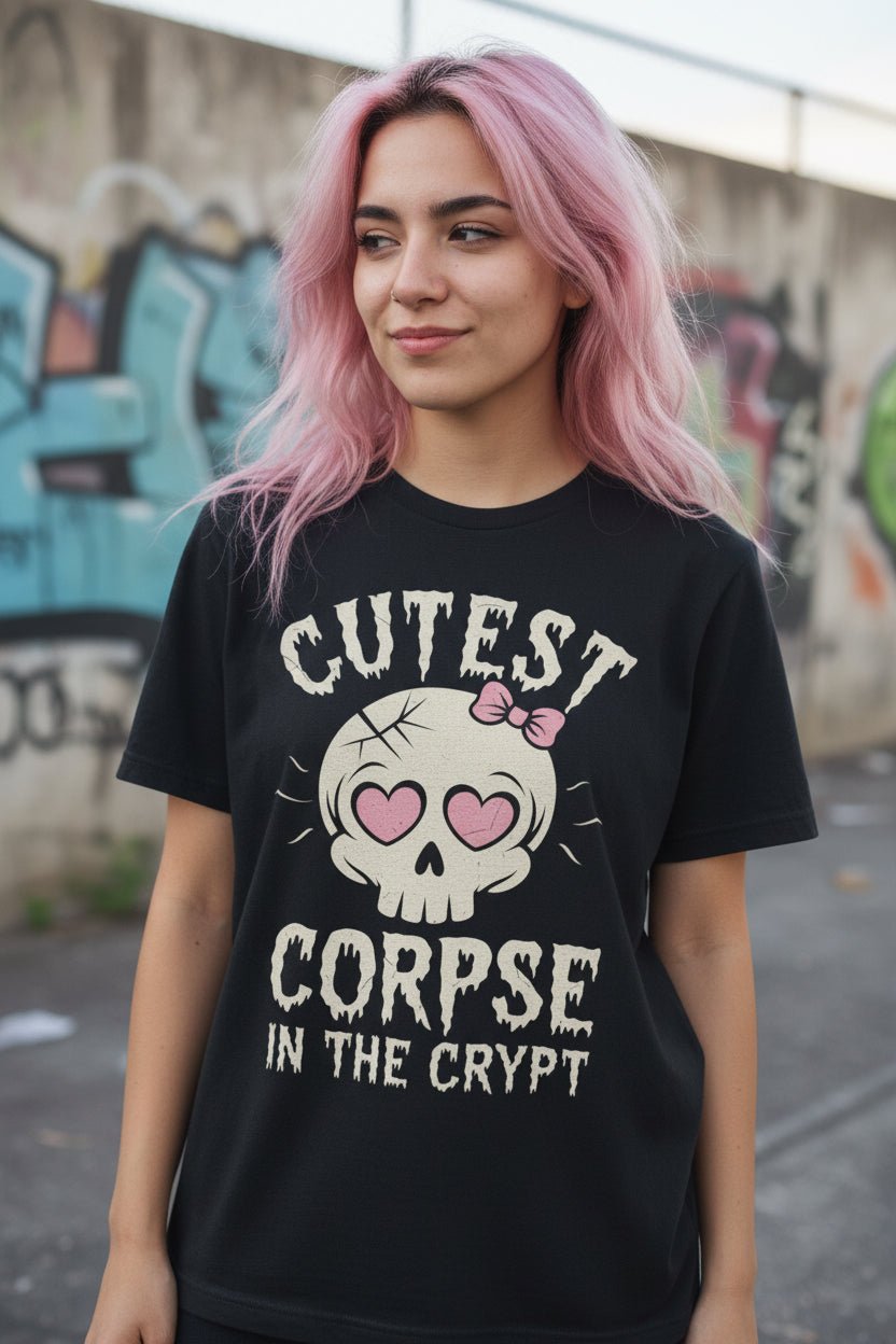 T-Shirt - Cutest Corpse Shirt | Light Fitted - Unisex Bella+Canvas 3001 | Horror, Halloween | Goth/Gothic from Crypto Zoo Tees