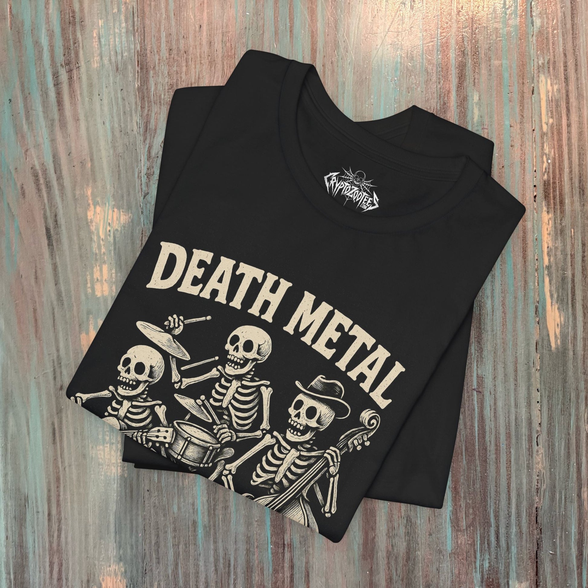 T-Shirt - Death Metal Cowboy | Unisex T-shirt (Bella+Canvas 3001) | Horror, Funny | Rockabilly from Crypto Zoo Tees