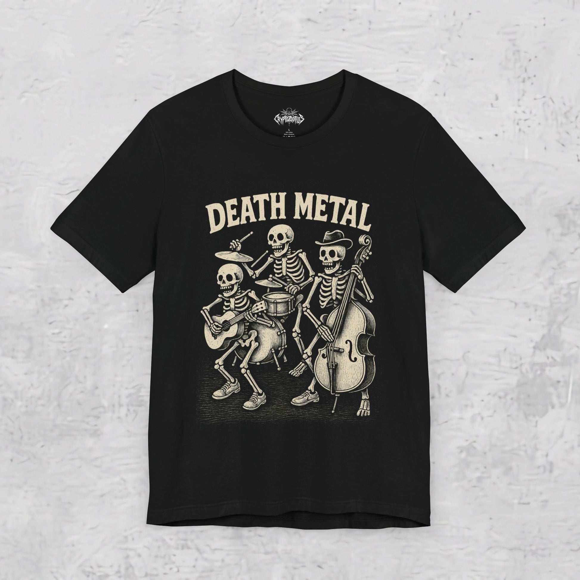 T-Shirt - Death Metal Cowboy | Unisex T-shirt (Bella+Canvas 3001) | Horror, Funny | Rockabilly from Crypto Zoo Tees