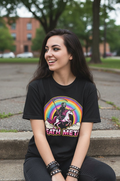 T-Shirt - Death Metal Unicorn Shirt | Unisex Heavy Cotton - Gildan 5000 | Metal, Funny from Crypto Zoo Tees (Soon to be Shirt Monsters!)