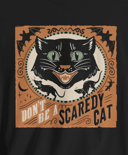 T-Shirt - Don't Be A Scaredy Cat Vintage Halloween Tee | Bella + Canvas Unisex T-shirt from Crypto Zoo Tees