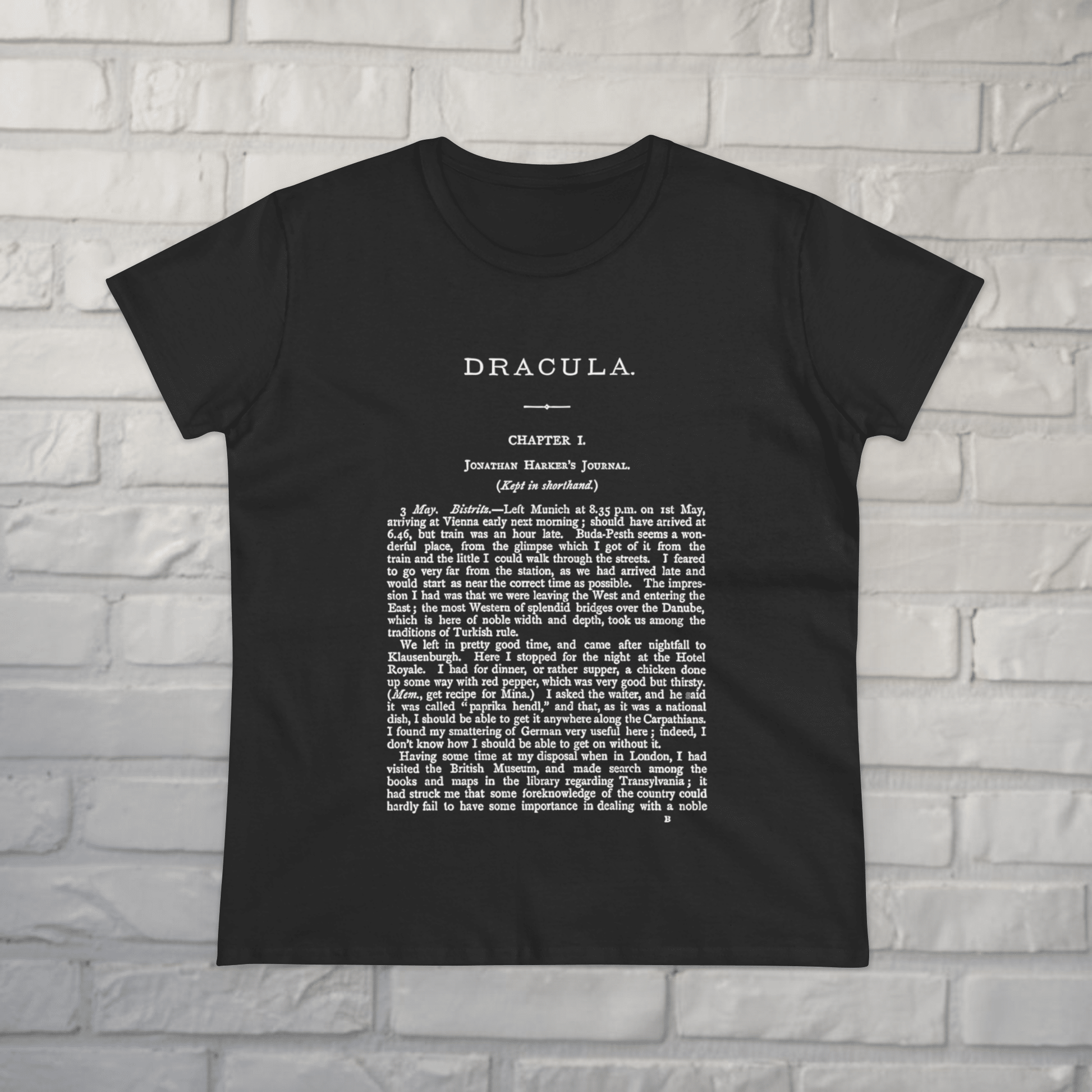 T-Shirt - Dracula First Page Tee | Horror, Books | Ladies Tee - Gildan 5000L from Crypto Zoo Tees