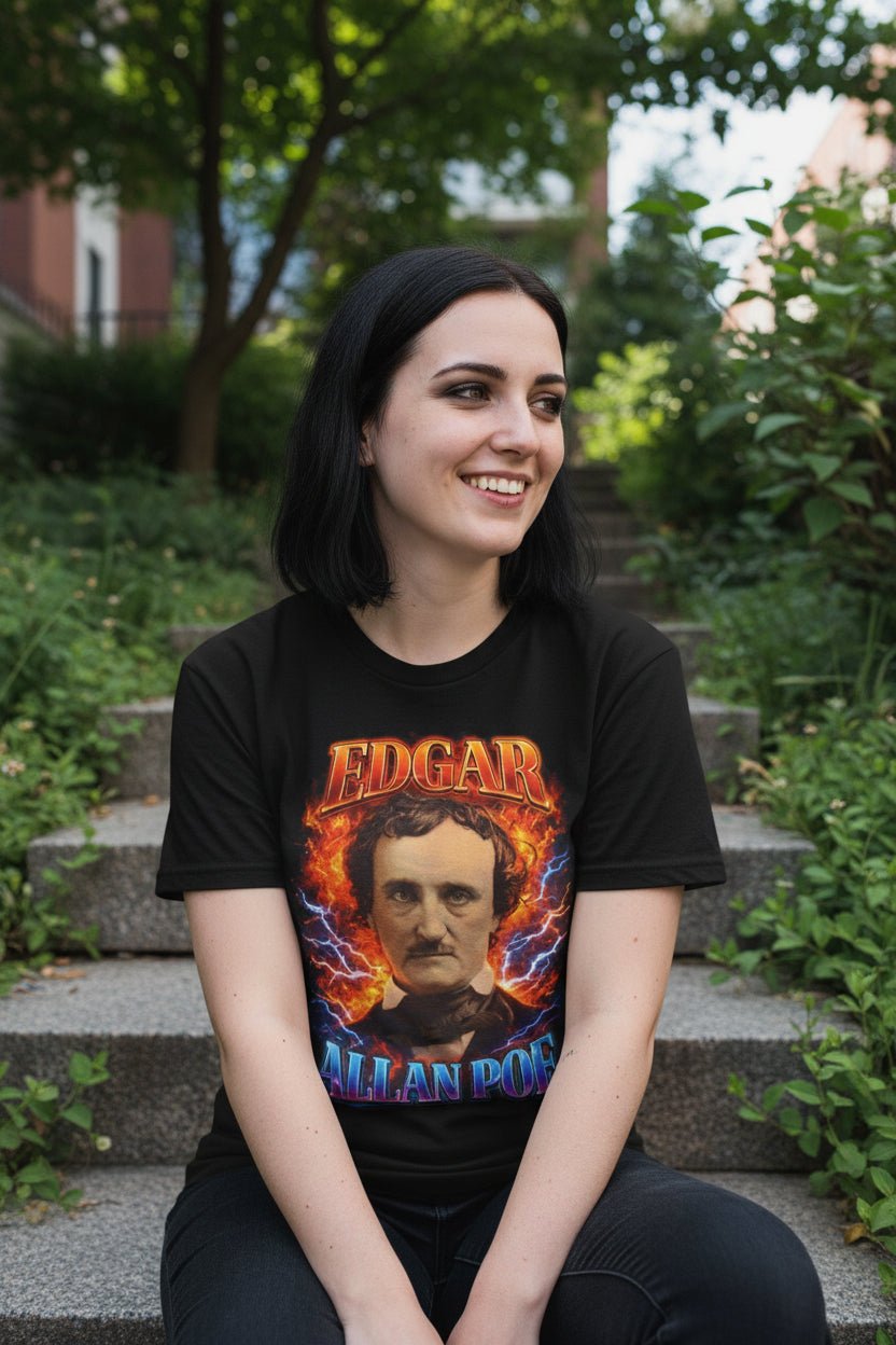 T-Shirt - Edgar Allan Poe Funny 90s Mall Shirt | Unisex Heavy Cotton - Gildan 5000 | Books, Funny, Retro & Vintage | Goth/Gothic from SHIRT MONSTERS