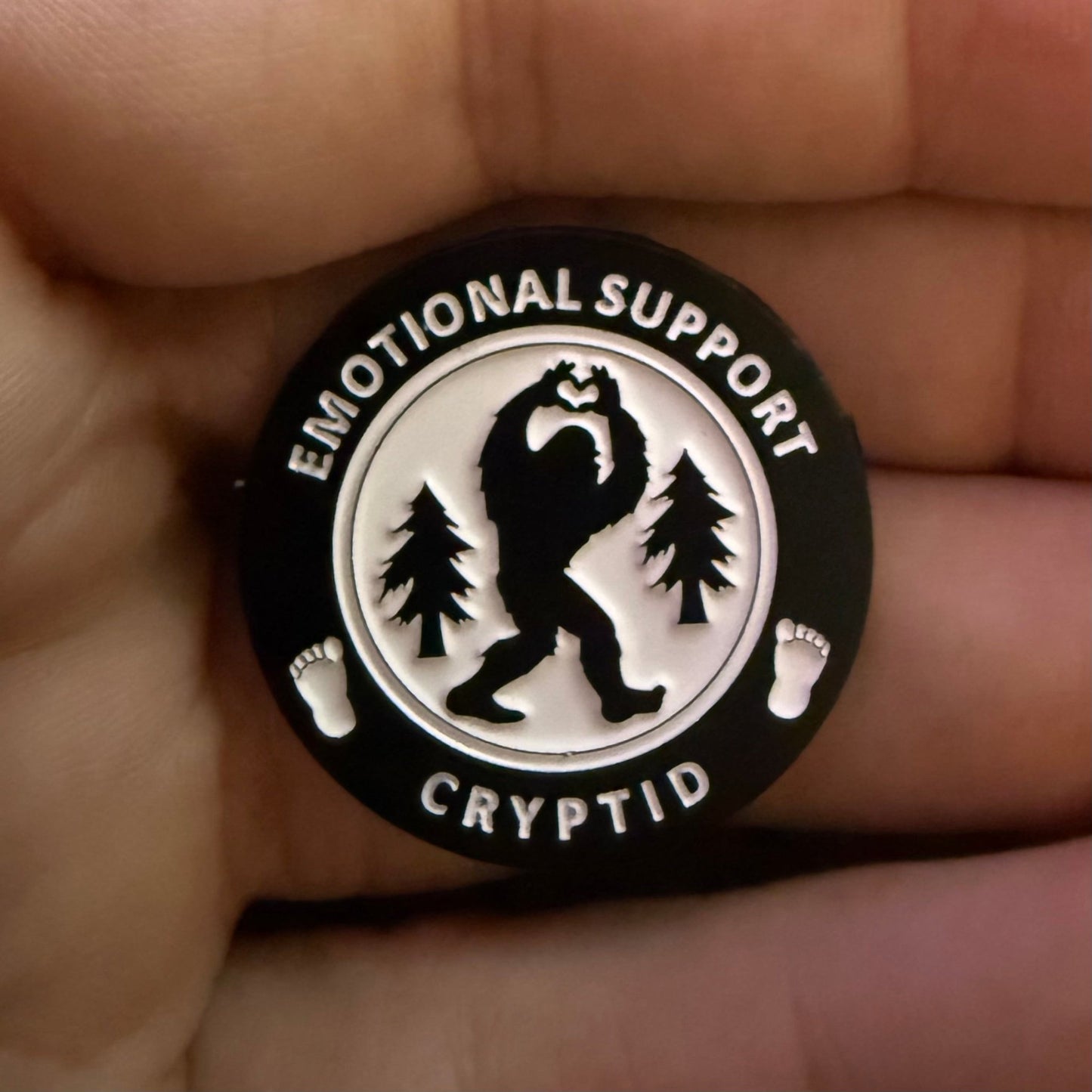  - Emotional Support Cryptid Bigfoot Pinback Button Badge from Crypto Zoo Tees