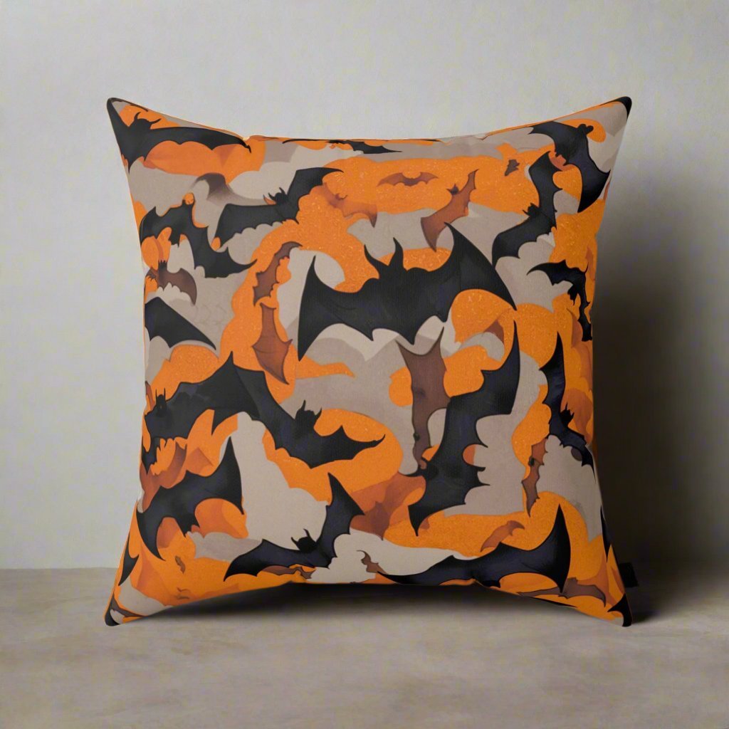 Home Decor - Fall Colors Halloween Bat Pattern | Seasonal Decor | Spun Polyester Pillow | Pillow Included! from Crypto Zoo Tees