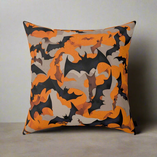 Home Decor - Fall Colors Halloween Bat Pattern | Seasonal Decor | Spun Polyester Pillow | Pillow Included! from Crypto Zoo Tees