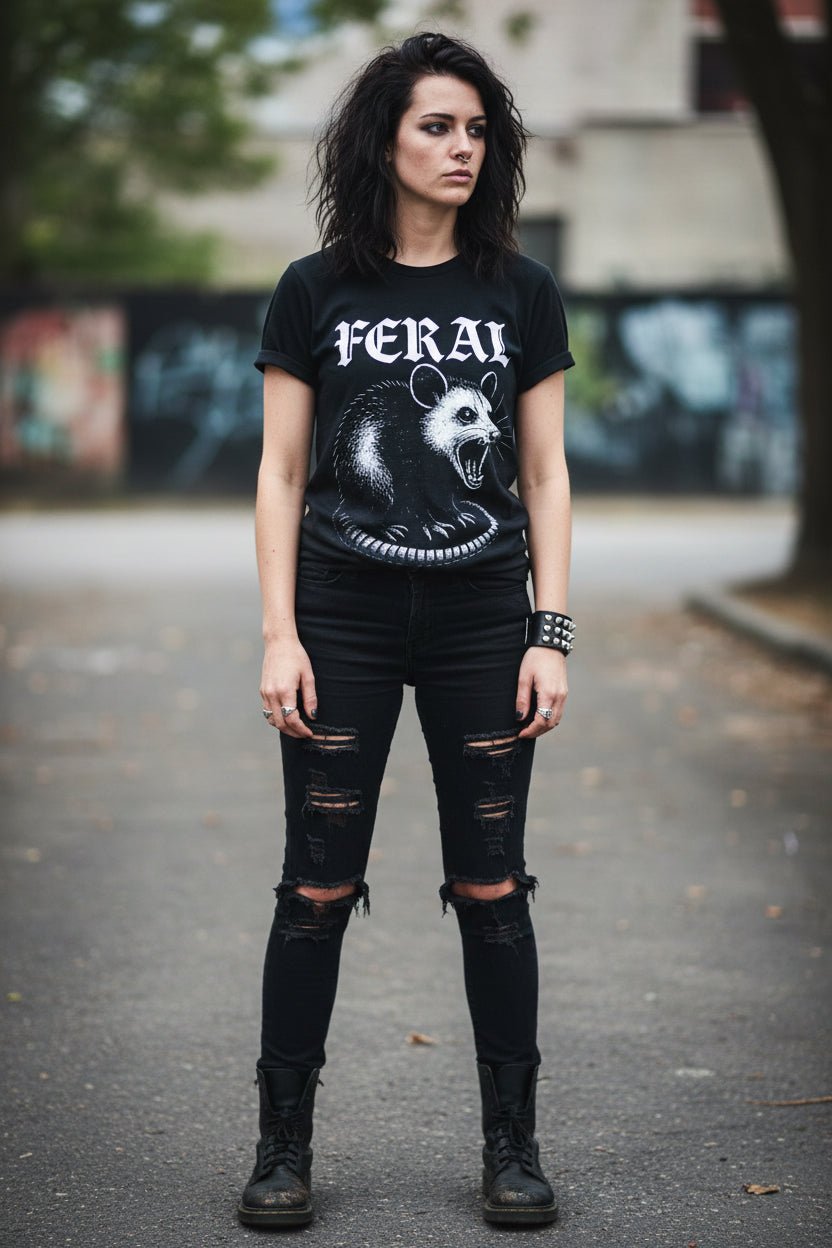  - Feral Possum Ladies Tee | Ladies Tee - Gildan 5000L | Animals | Punk from Crypto Zoo Tees