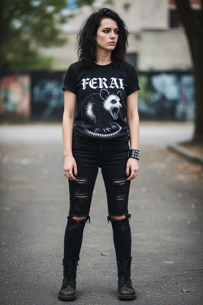  - Feral Possum Ladies Tee | Ladies Tee - Gildan 5000L | Animals | Punk from Crypto Zoo Tees