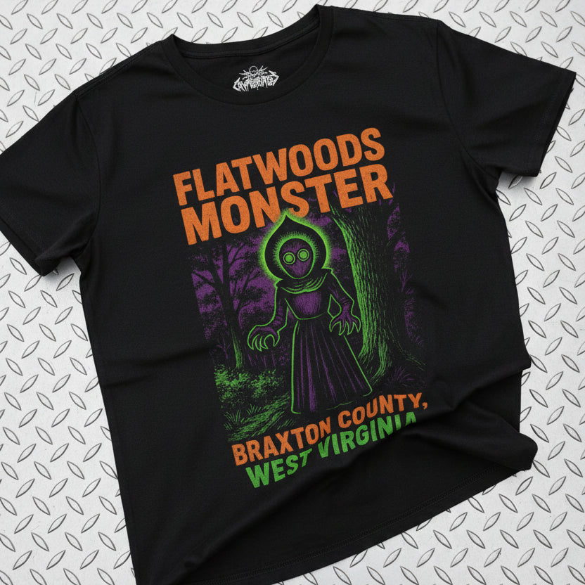 T-Shirt - Flatwoods Monster West Virginia | Cryptids, Alien & UFO | | Unisex T-shirt | Long Sleeve Tee | Ladies Shirt | Crewneck Sweatshirt | Hoodie from Crypto Zoo Tees