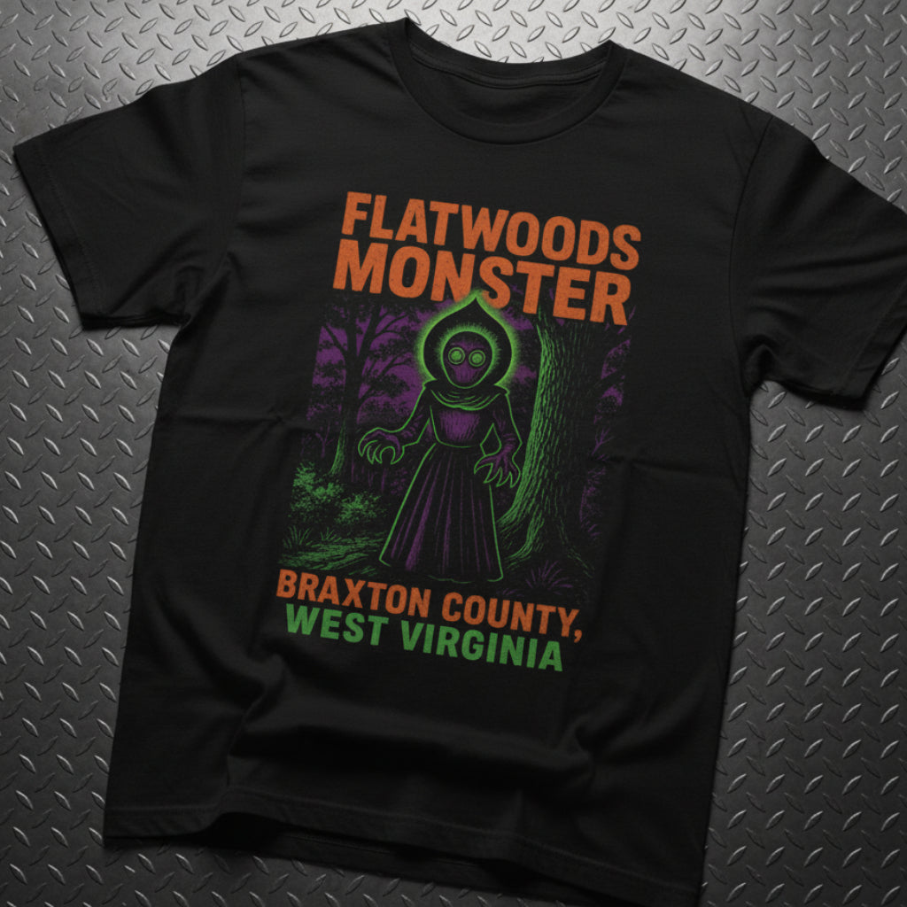 T-Shirt - Flatwoods Monster West Virginia | Cryptids, Alien & UFO | | Unisex T-shirt | Long Sleeve Tee | Ladies Shirt | Crewneck Sweatshirt | Hoodie from Crypto Zoo Tees