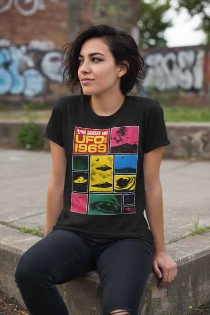 T-Shirt - Flying Saucers UFOs 1969 Shirt | Unisex Heavy Cotton - Gildan 5000 | Alien & UFO, Retro & Vintage | Psychedelic from SHIRT MONSTERS