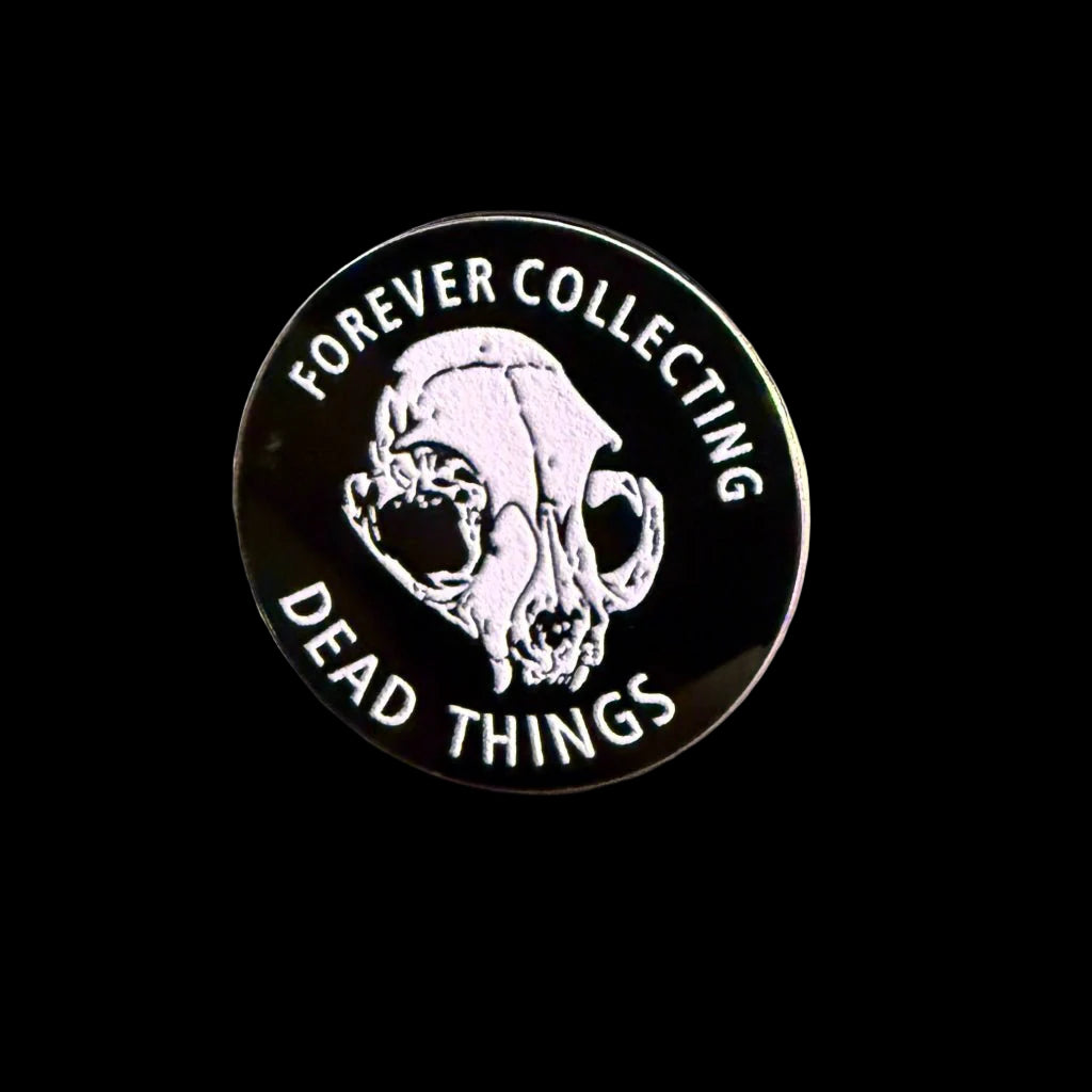  - Forever Collecting Dead Things Pinback Button | Pinback Button | Horror | Goth/Gothic from Crypto Zoo Tees