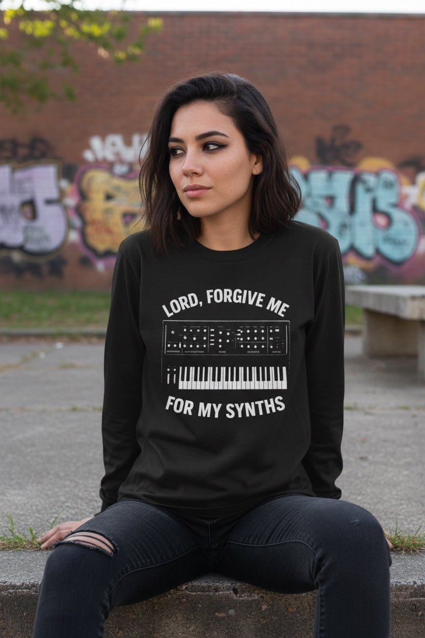 Long - sleeve - Forgive Me Synths Long Sleeve | Unisex Long Sleeve Tee - Guldan 2400 | Music from Crypto Zoo Tees