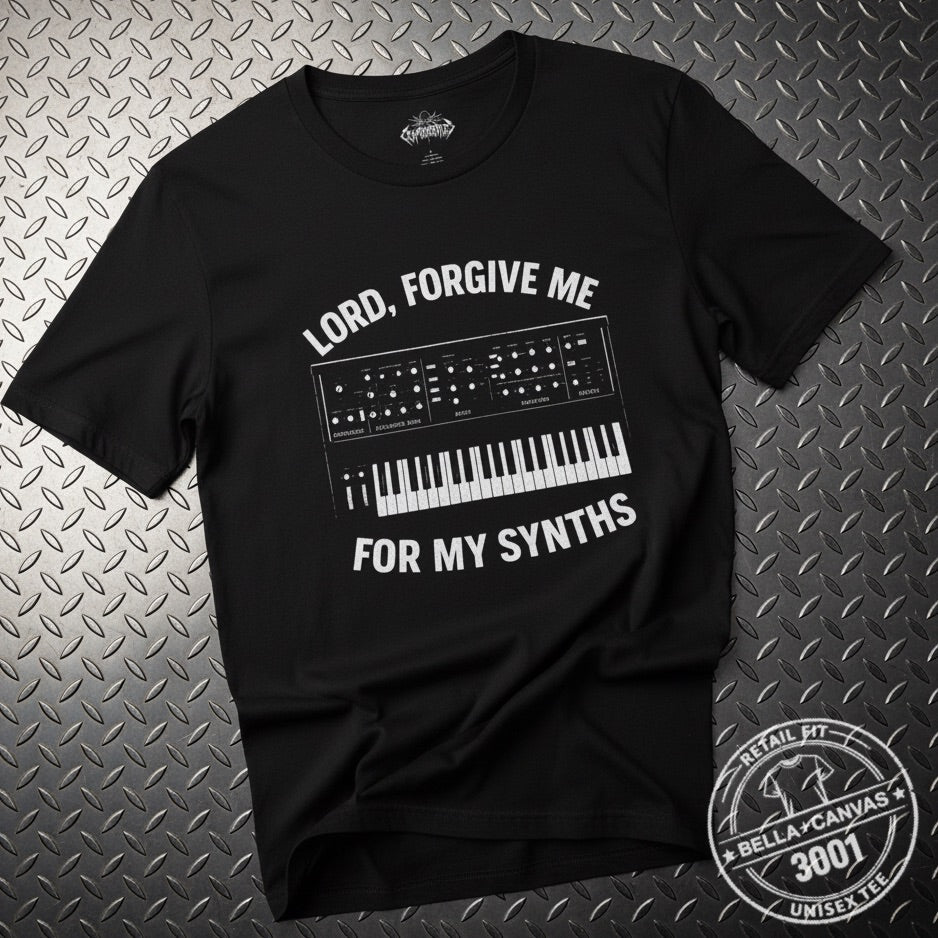 T-Shirt - Forgive Me Synths Shirt | Light Fitted - Unisex Bella+Canvas 3001 | Music from Crypto Zoo Tees