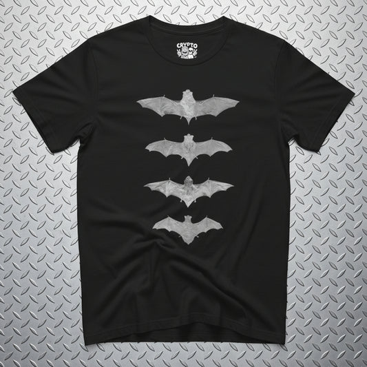 T-Shirt - Four Bat Tee - Halloween Shirt, Vampire Bat Design, Spooky Graphic Tee, Unisex Soft Cotton T-shirt, Unique Goth Clothing from Crypto Zoo Tees