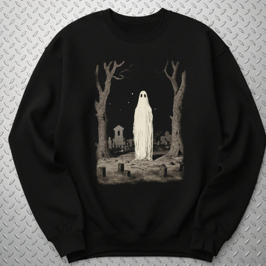 T-Shirt - Ghost in Cemetery | Halloween, Horror | Unisex Shirt, Ladies Tee, Tank Top, Long Sleeve, Sweatshirt, Hoodie from Crypto Zoo Tees