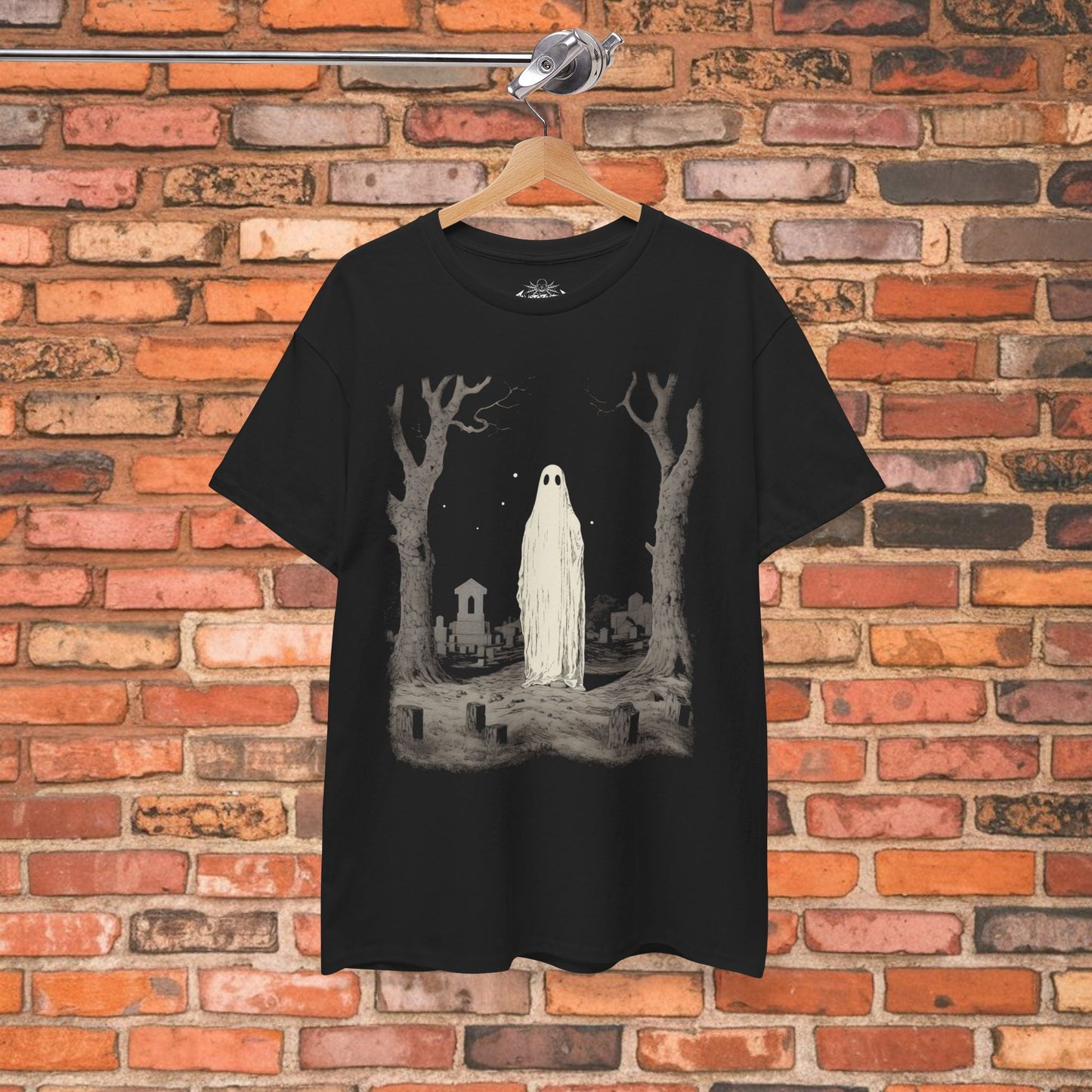 T-Shirt - Ghost in Cemetery | Halloween, Horror | Unisex Shirt, Ladies Tee, Tank Top, Long Sleeve, Sweatshirt, Hoodie from Crypto Zoo Tees