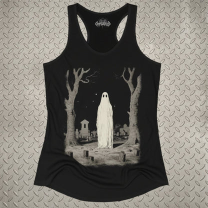 T-Shirt - Ghost in Cemetery Tank Top | Ladies Racerback Tank Top - Next Level 1533 | Ghosts & Paranormal, Halloween, Horror | Goth/Gothic from SHIRT MONSTERS