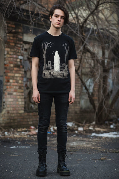 T-Shirt - Ghost in Cemetery | Unisex Heavy Cotton - Gildan 5000 | Halloween, Horror | Goth/Gothic from Crypto Zoo Tees