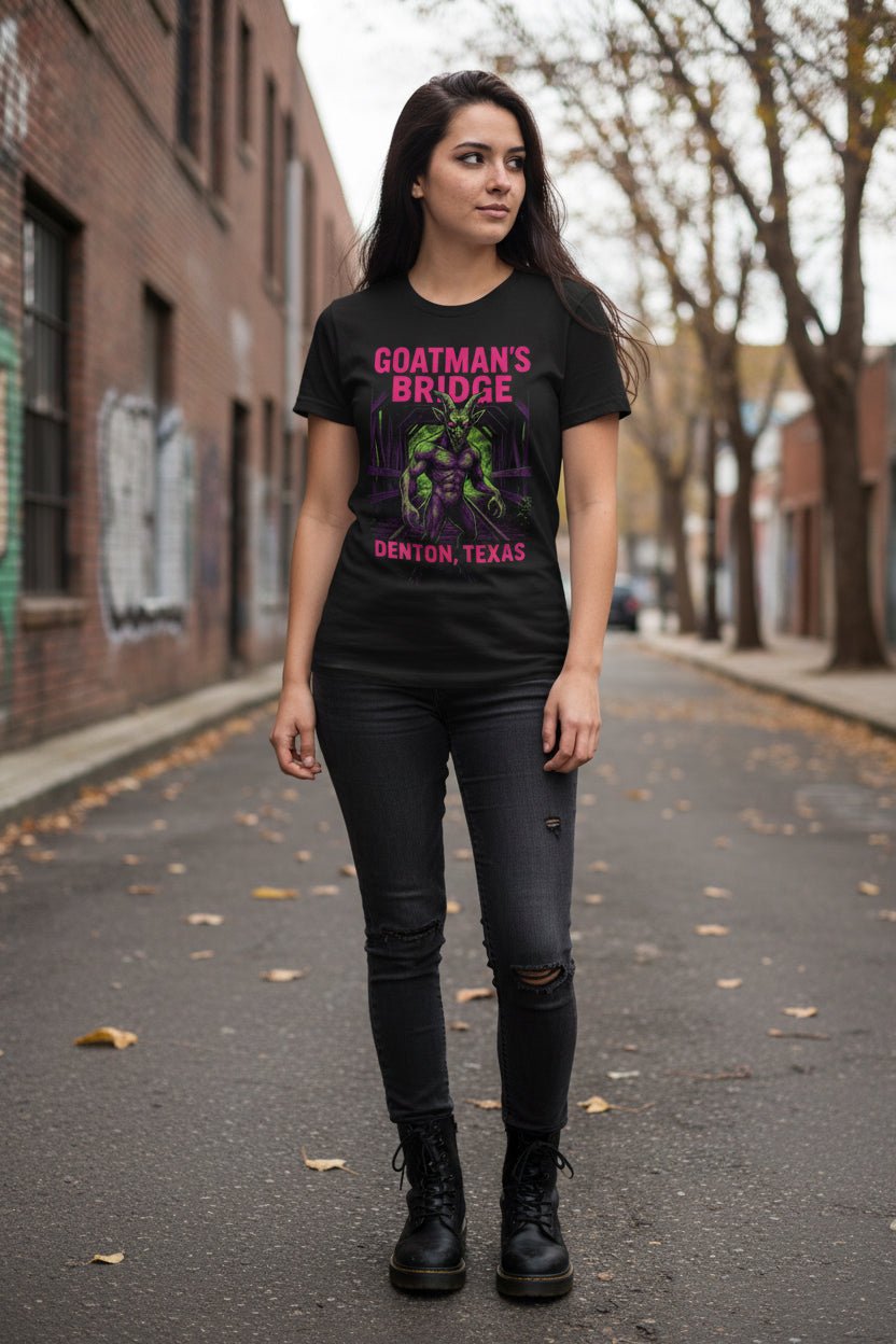 T-Shirt - Goatmans Bridge Shirt | Light Fitted - Unisex Bella+Canvas 3001 | Cryptids, Ghosts & Paranormal | Goth/Gothic from SHIRT MONSTERS