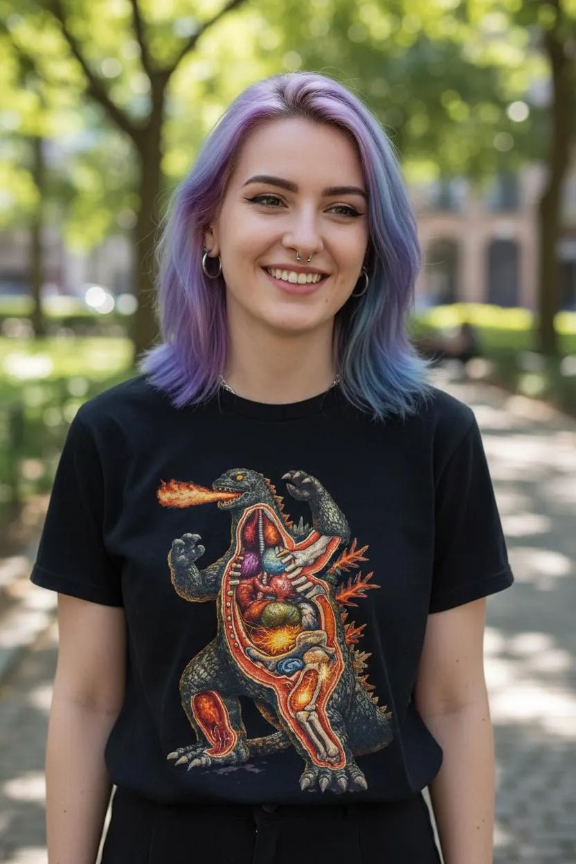 T-Shirt - Godzilla Anatomy Shirt | Unisex Heavy Cotton - Gildan 5000 | Horror, Retro & Vintage, Metal from Crypto Zoo Tees