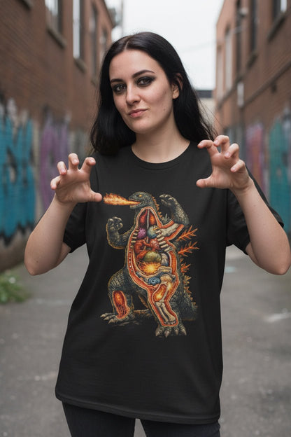 T-Shirt - Godzilla Anatomy Shirt | Unisex Heavy Cotton - Gildan 5000 | Horror, Retro & Vintage, Metal from Crypto Zoo Tees