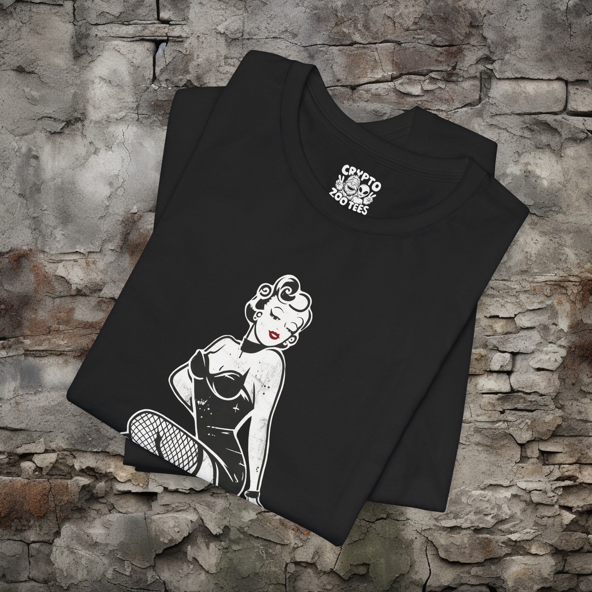 Gothic Burlesque Pinup In Fishnets T-shirt | Goth Punk Rockabilly