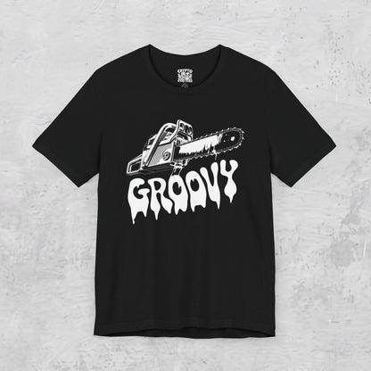 T-Shirt - Groovy Chainsaw | Unisex T-shirt | Horror | Retro & Vintage from Crypto Zoo Tees