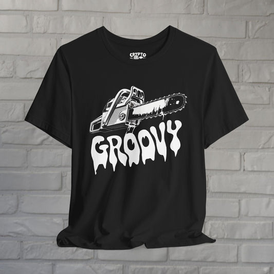 T-Shirt - Groovy Chainsaw | Unisex T-shirt | Horror | Retro & Vintage from Crypto Zoo Tees