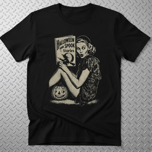 T-Shirt - Halloween and Spook Stories Shirt | Light Fitted - Unisex Bella+Canvas 3001 | Halloween, Retro & Vintage, Ghosts & Paranormal | Goth/Gothic from SHIRT MONSTERS