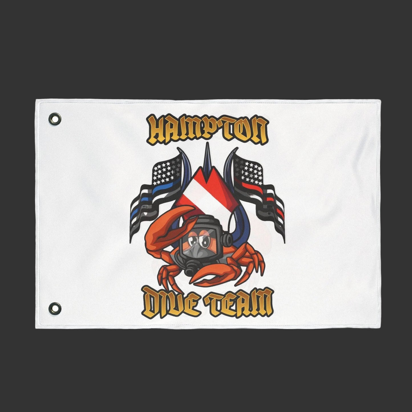 Home Decor - Hampton Dive Team Flag — Double - Sided Nautical Dive Flag with Crab & American Flags CUSTOM from Crypto Zoo Tees