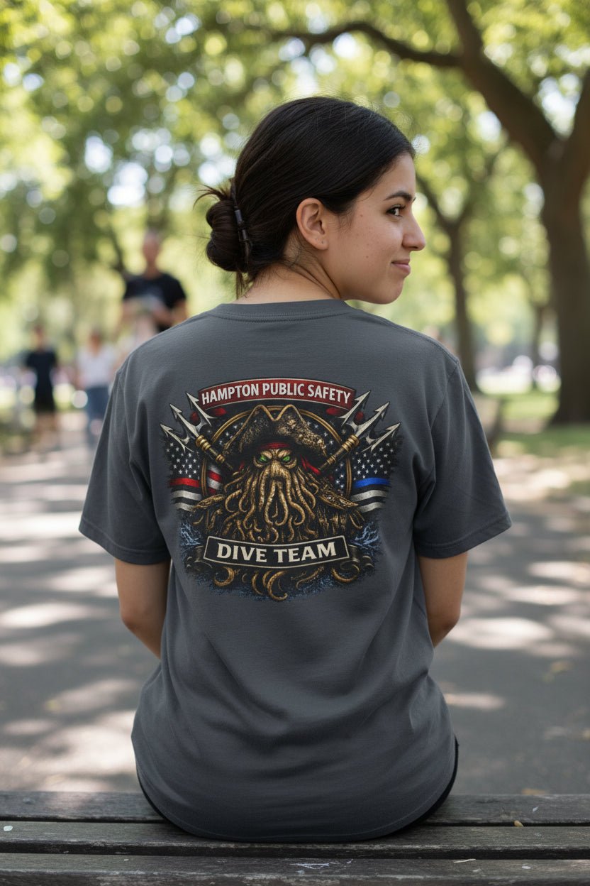 T-Shirt - Hampton Dive Team - Moisture Wicking - Diver Pirate Shirt - CUSTOM from SHIRT MONSTERS