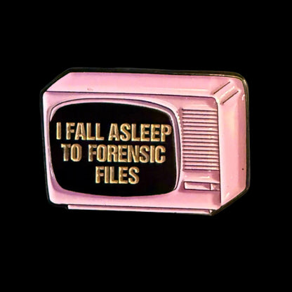  - I Fall Asleep to Forensic Files Pinback Button | Pinback Button | Funny | Horror from Crypto Zoo Tees