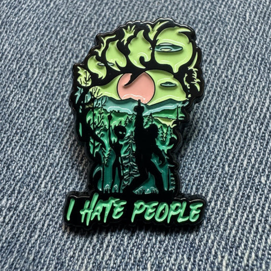  - I Hate People Bigfoot Pin | Sasquatch Enamel Pin | Cryptid Retro | Pinback from Crypto Zoo Tees