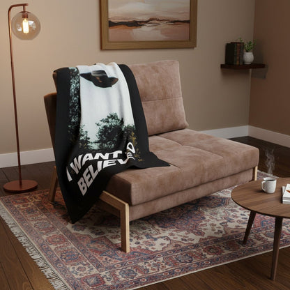 Home Decor - I Want to Believe UFO Blanket | Woven, Fleece, Velveteen Throw | Alien & UFO | Home Decor from SHIRT MONSTERS