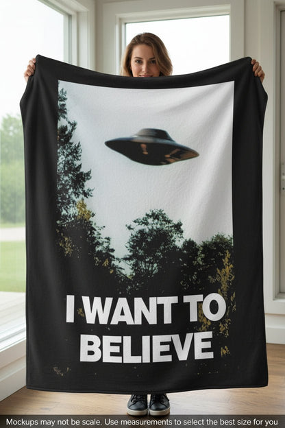 Home Decor - I Want to Believe UFO Blanket | Woven, Fleece, Velveteen Throw | Alien & UFO | Home Decor from SHIRT MONSTERS