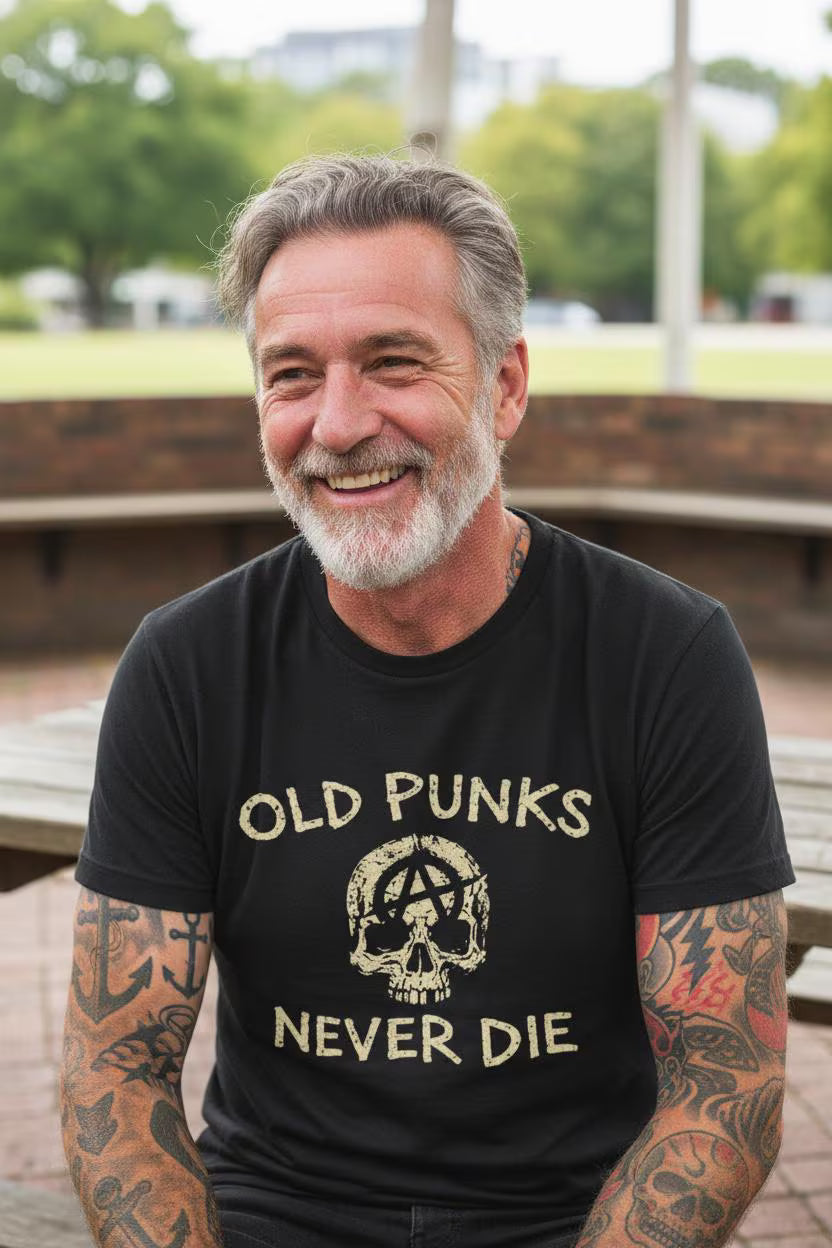 Old Punks Never Die Shirt | Unisex Heavy Cotton - Gildan 5000 | Punk, Skulls & Skeletons, Goth/Gothic