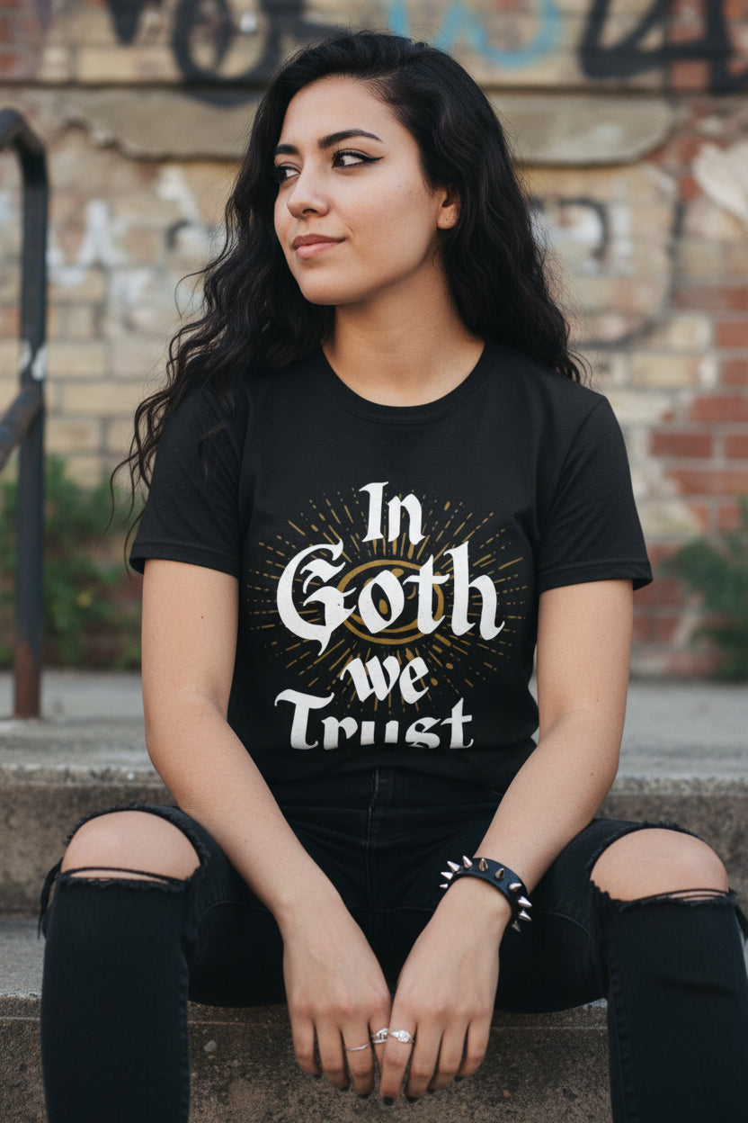T-Shirt - In Goth We Trust Ladies Tee | Women's T-Shirt | Cotton Tee from Crypto Zoo Tees