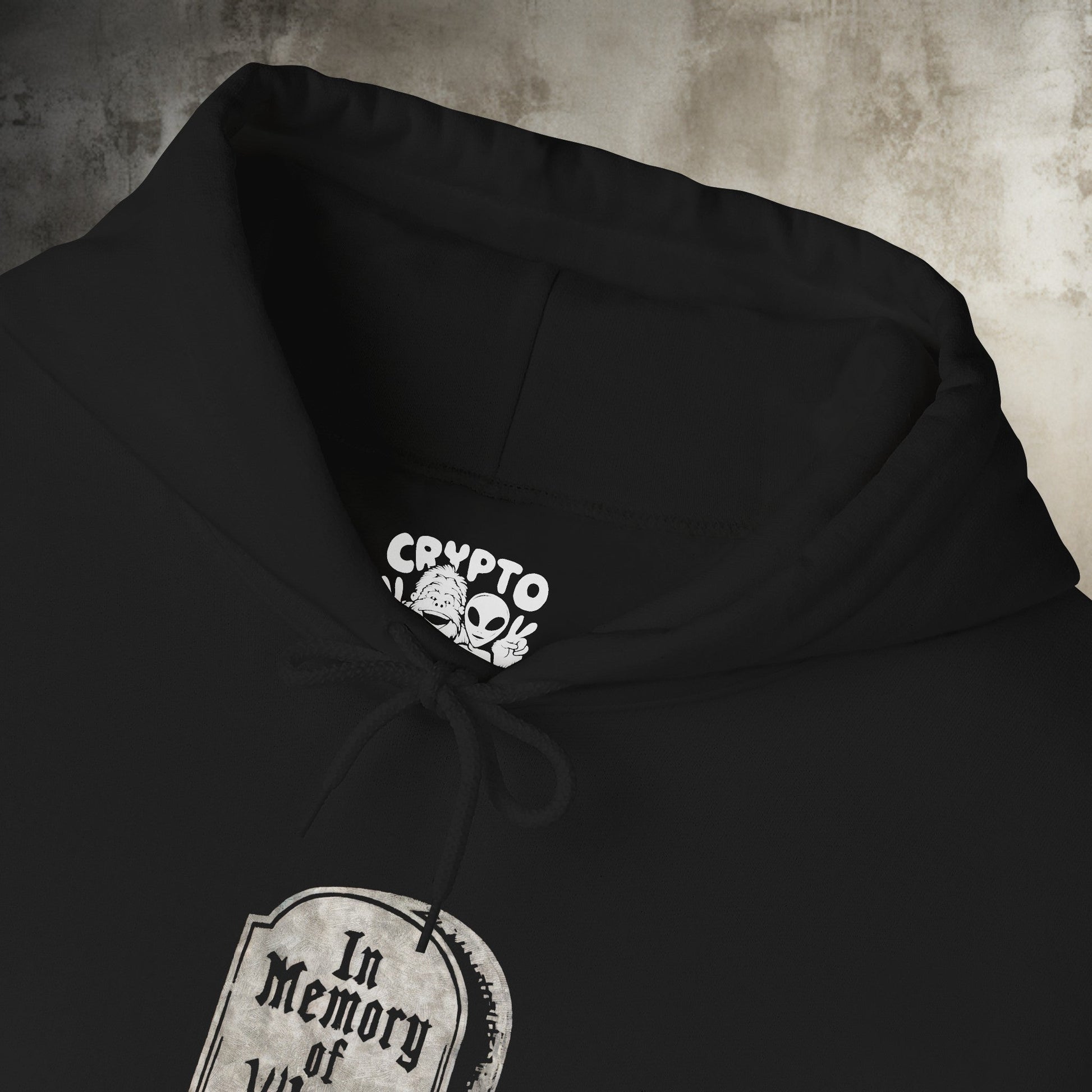 Hoodie - In Memory of When I Still Cared Gravestone | Horror, Humor | Hoodie | Hooded Sweatshirt from Crypto Zoo Tees